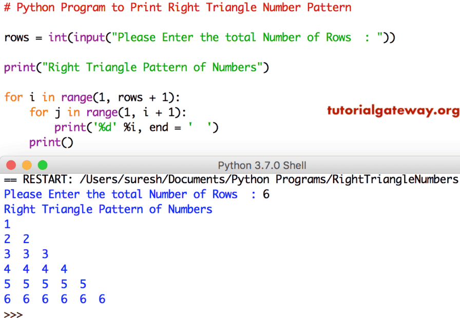 Python Program to Print Right Triangle Number Pattern