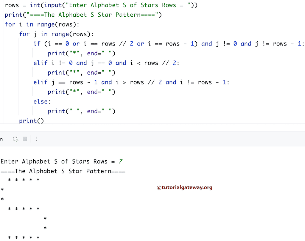 Program to Print Alphabetical S Star Pattern