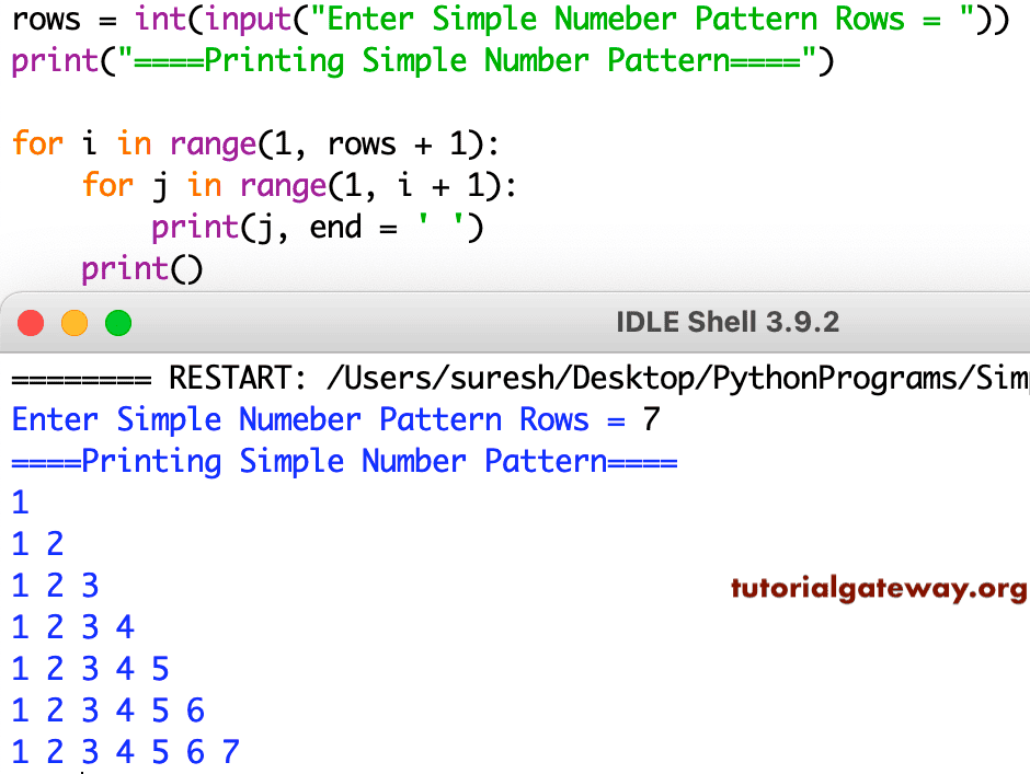 Python Program to Print Simple Number Pattern