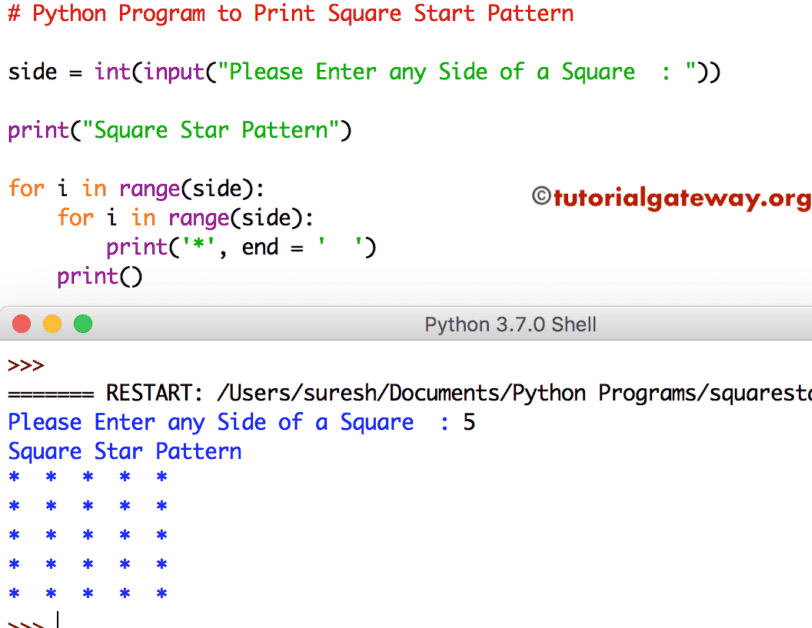 Python Program to Print Square Star Pattern 1