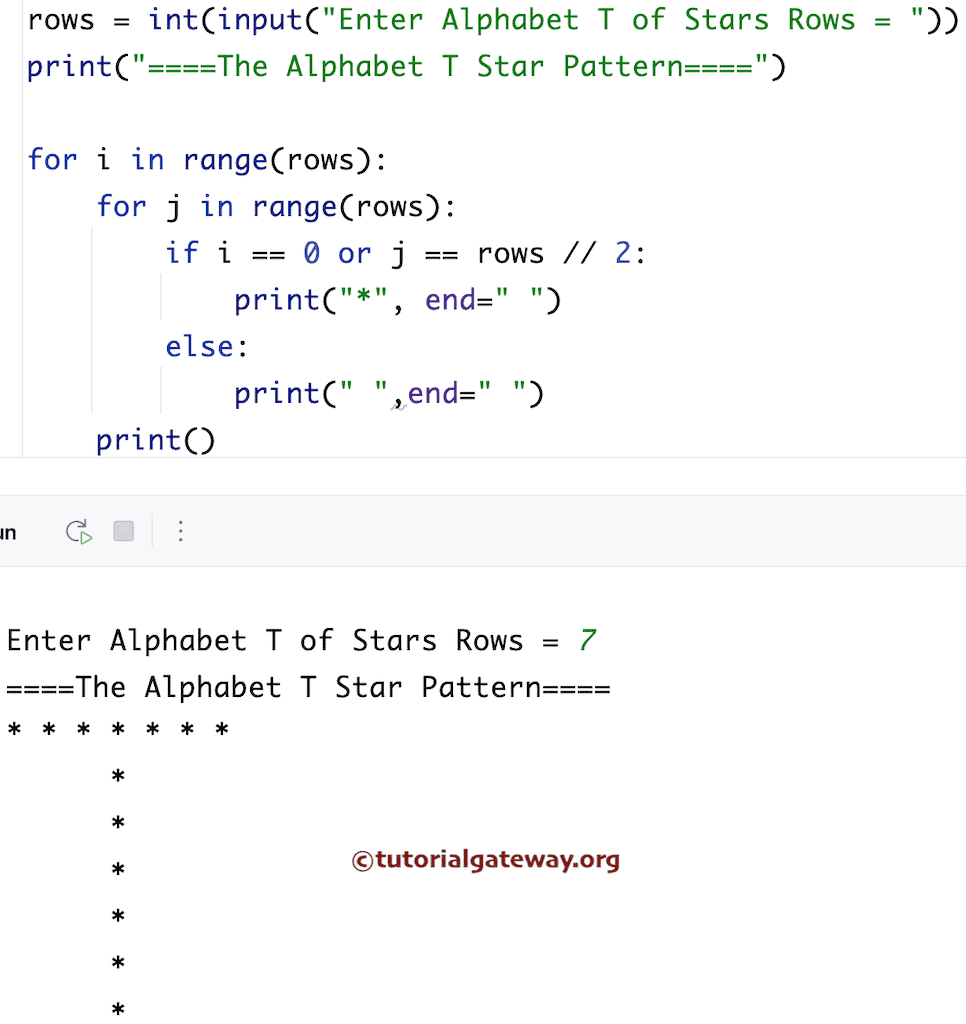 Program to Print Alphabetical T Star Pattern