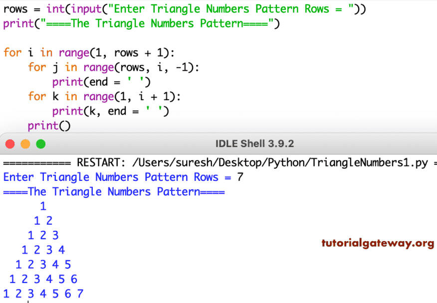 Program to Print Triangle Numbers Pattern