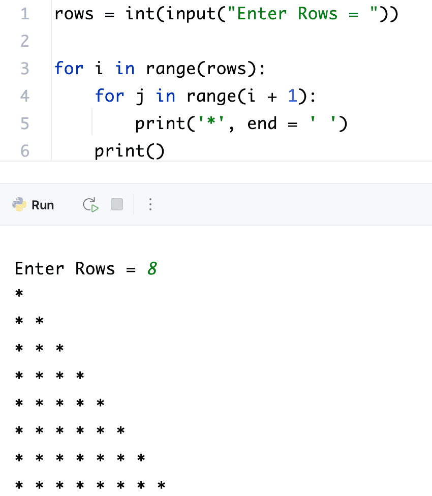Program to Print Triangle Pattern using for loop
