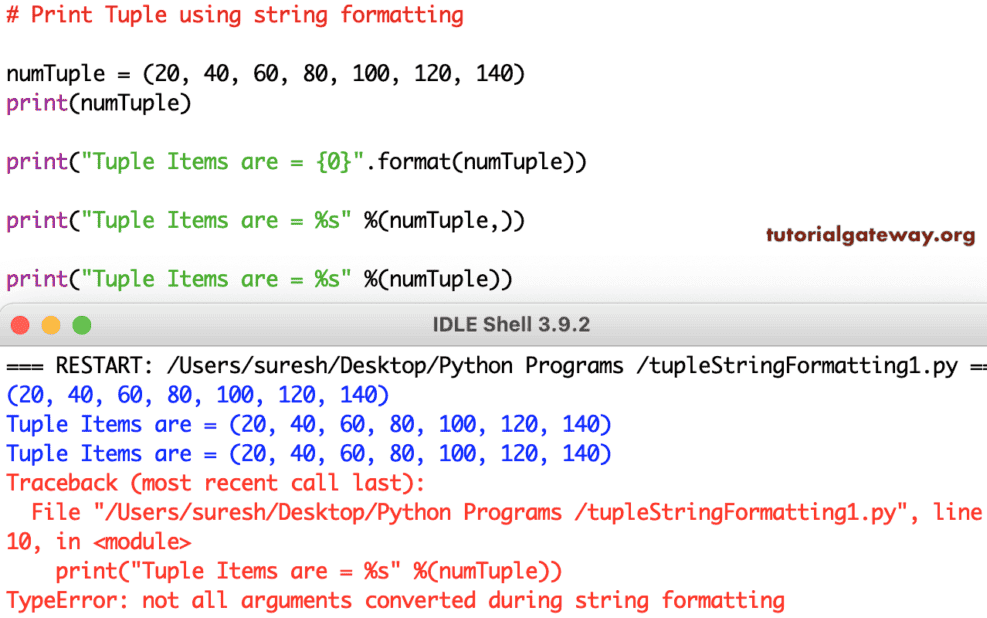 Print Tuple using string formatting