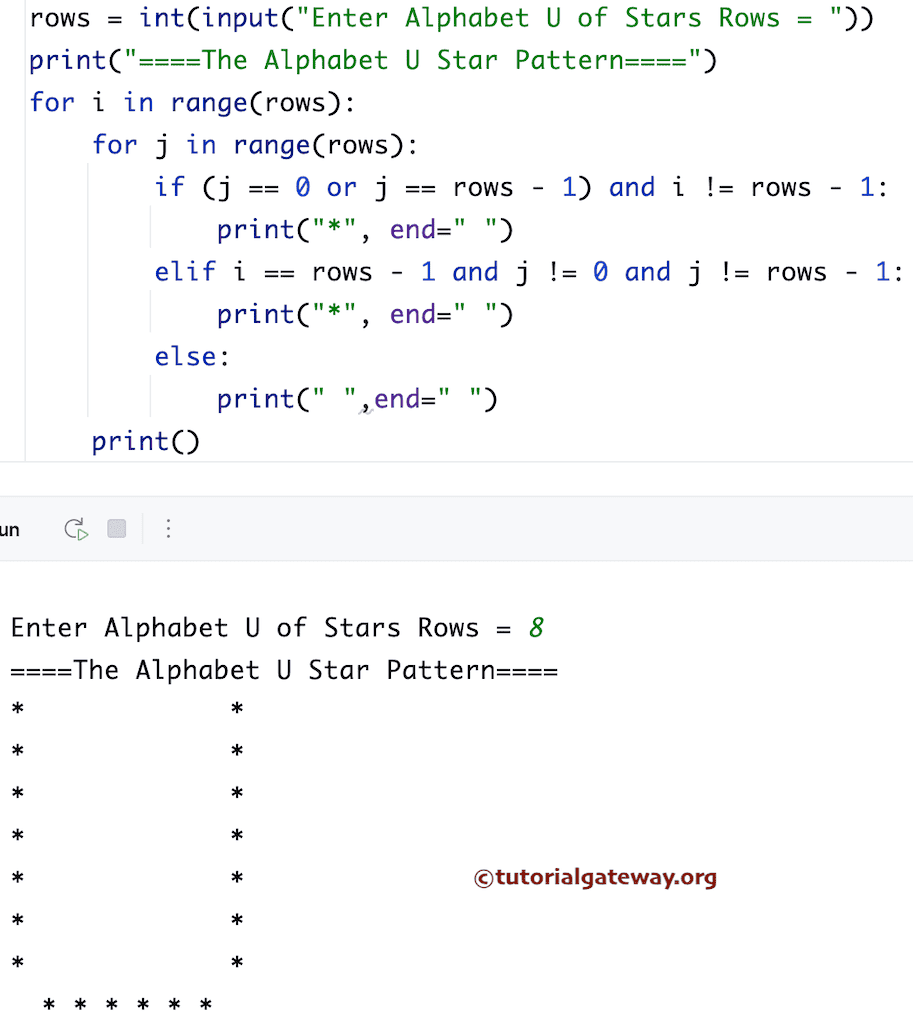 Program to Print Alphabetical U Star Pattern