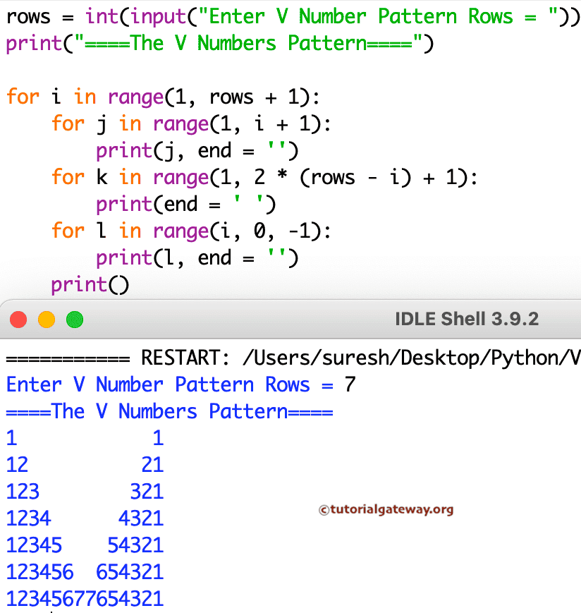 Python Program to Print V Numbers Pattern