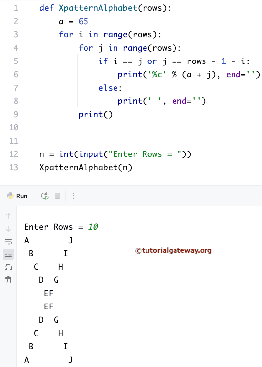 Python Program to Print X Pattern of AlphabetsPython Program to Print X Pattern of Alphabets