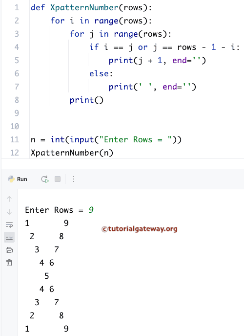 Python Program to Print X Pattern of Numbers