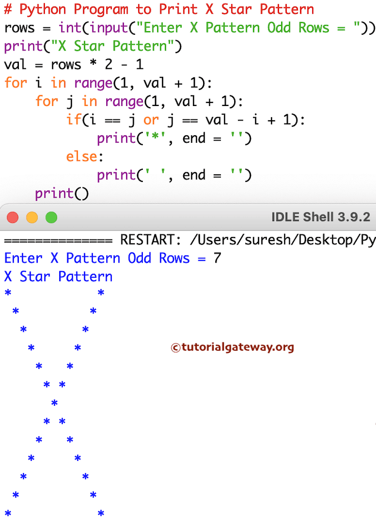 Python Program to Print X Star Pattern