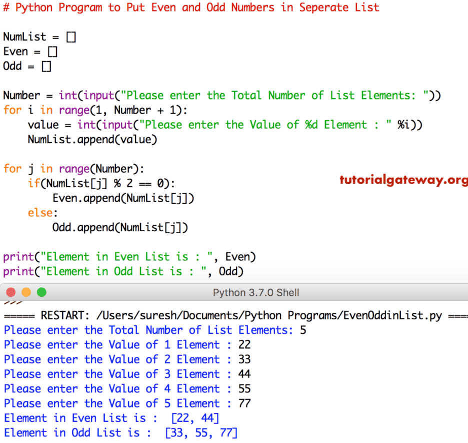 Program to Put Even and Odd Numbers in Separate List