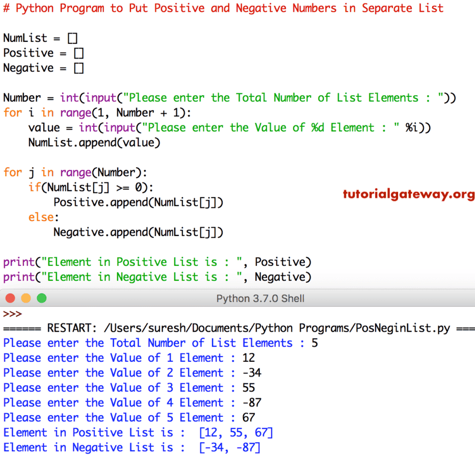 Python Program to Put Positive and Negative Numbers in Separate List