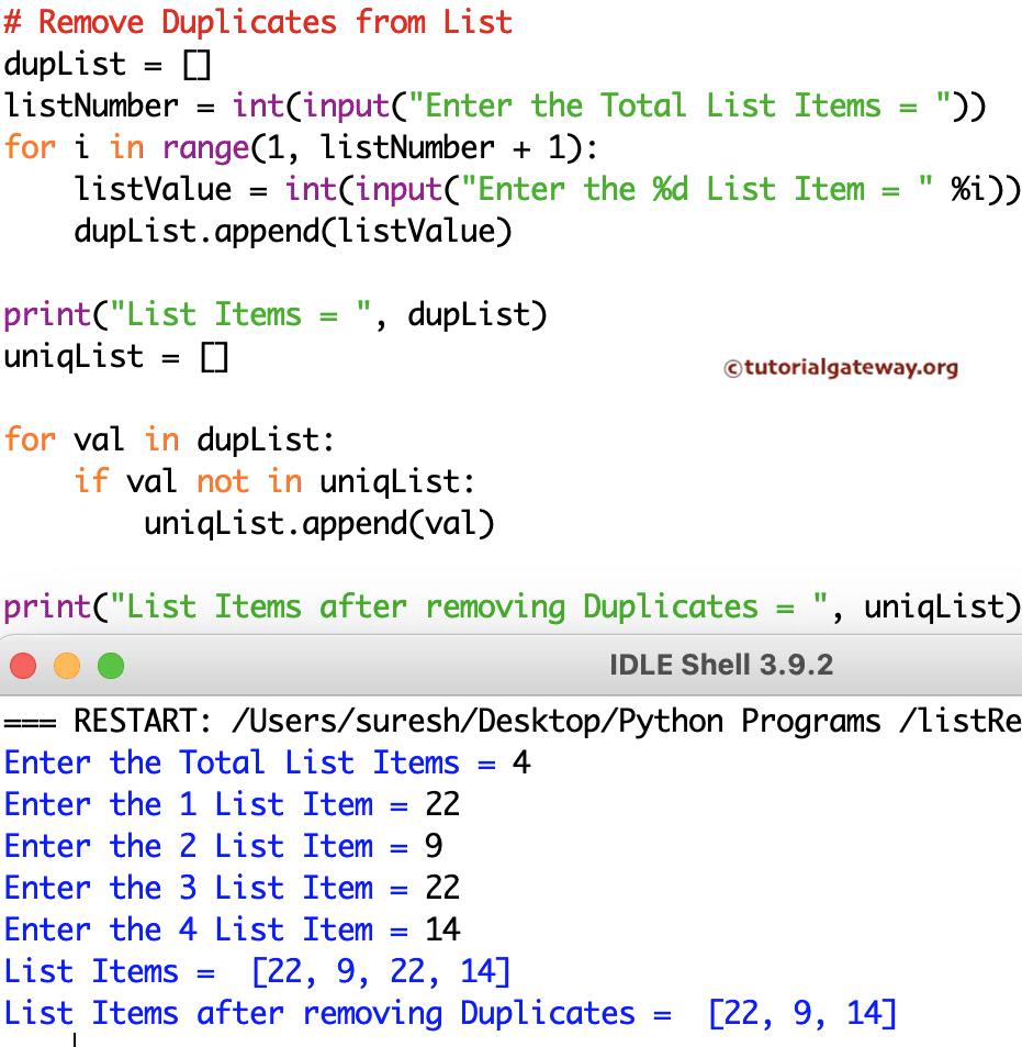 Program to Remove Duplicates from List 2