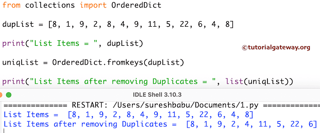 Program to Remove Duplicates from List using dictionary fromkeys