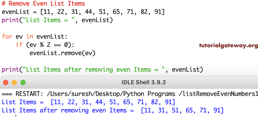 Python Program to Remove Even Numbers from a List