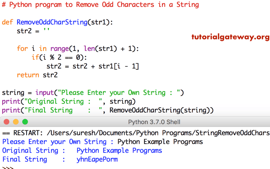 Python program to Remove Odd Characters in a String