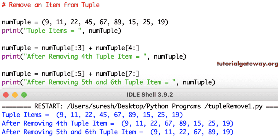 Program to Remove Tuple Items