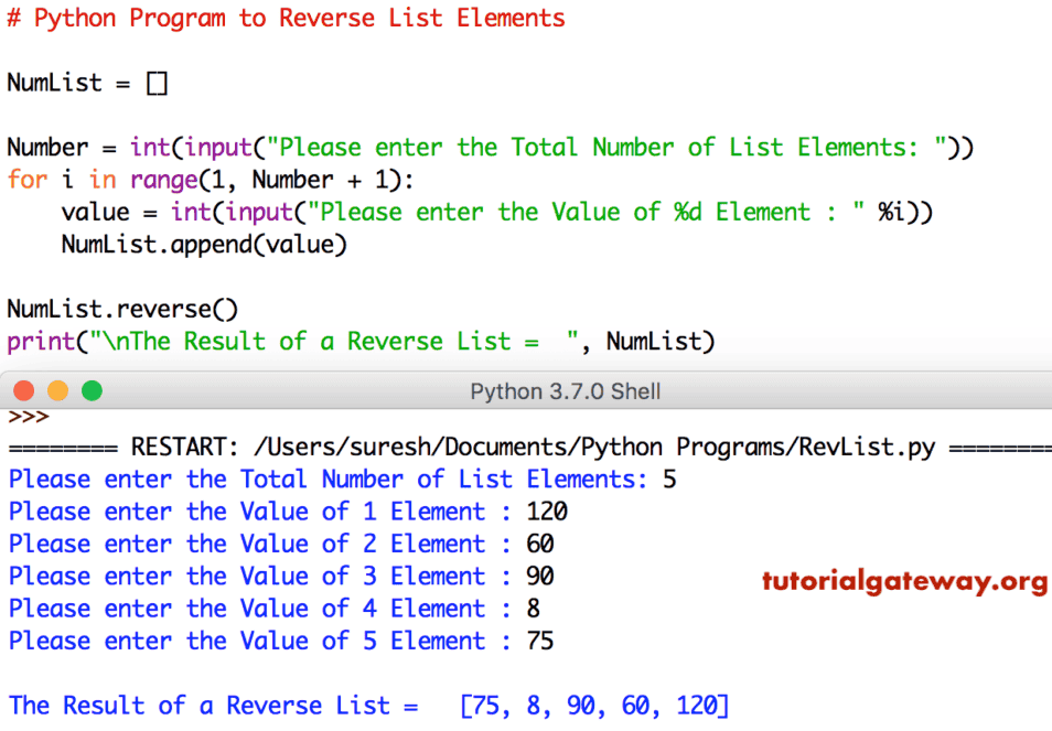 Python Program to Reverse List Elements