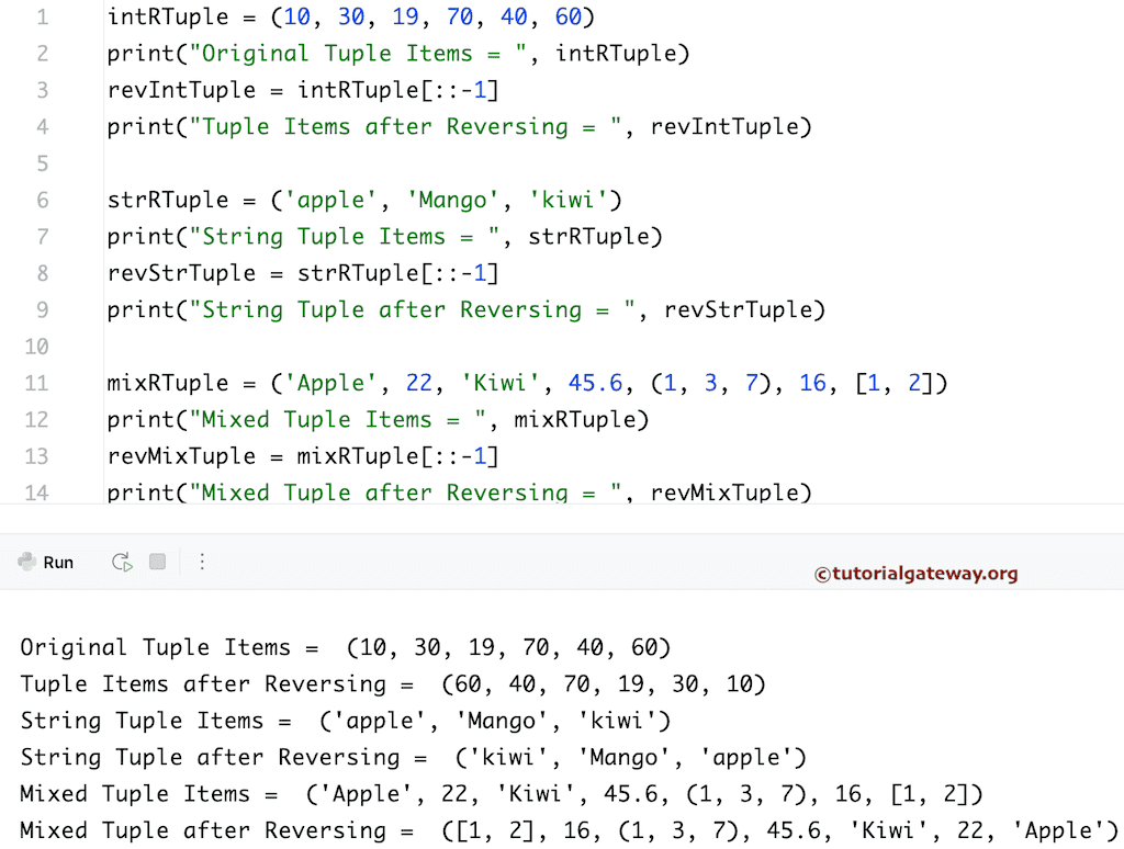 Reverse integer and string Tuple