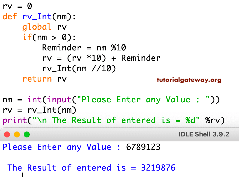 Reverse a Number Using Recursion function