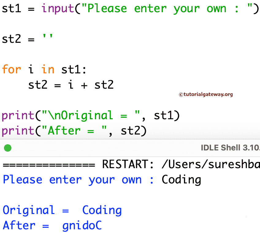 Python Program to Reverse a String using For Loop