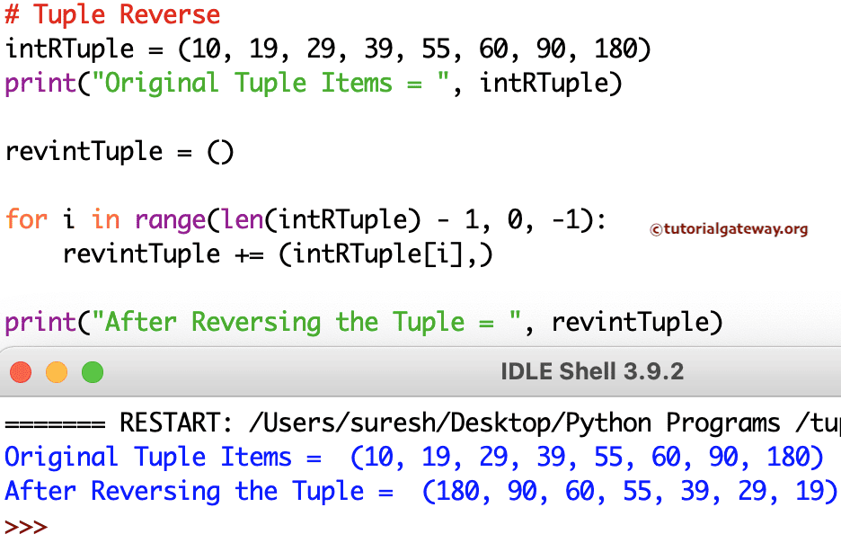 Program to Reverse a Tuple Example