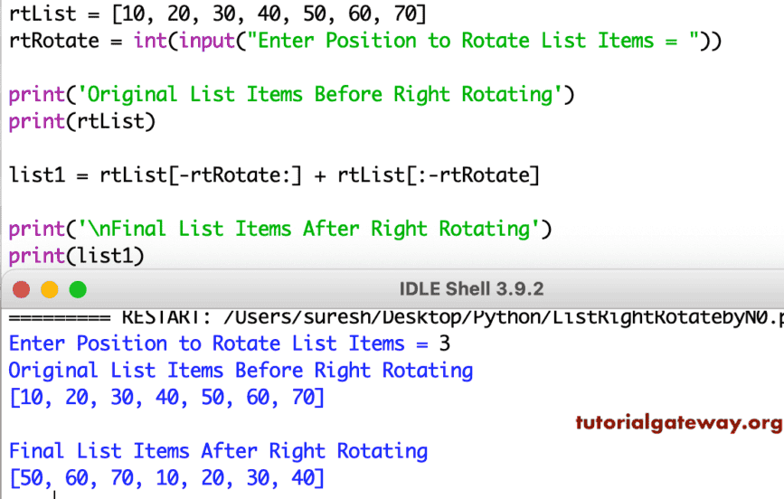 Python Program to Right Rotate a List by n