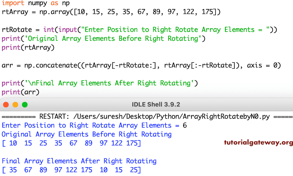 Python Program to Right Rotate a Numpy Array by n