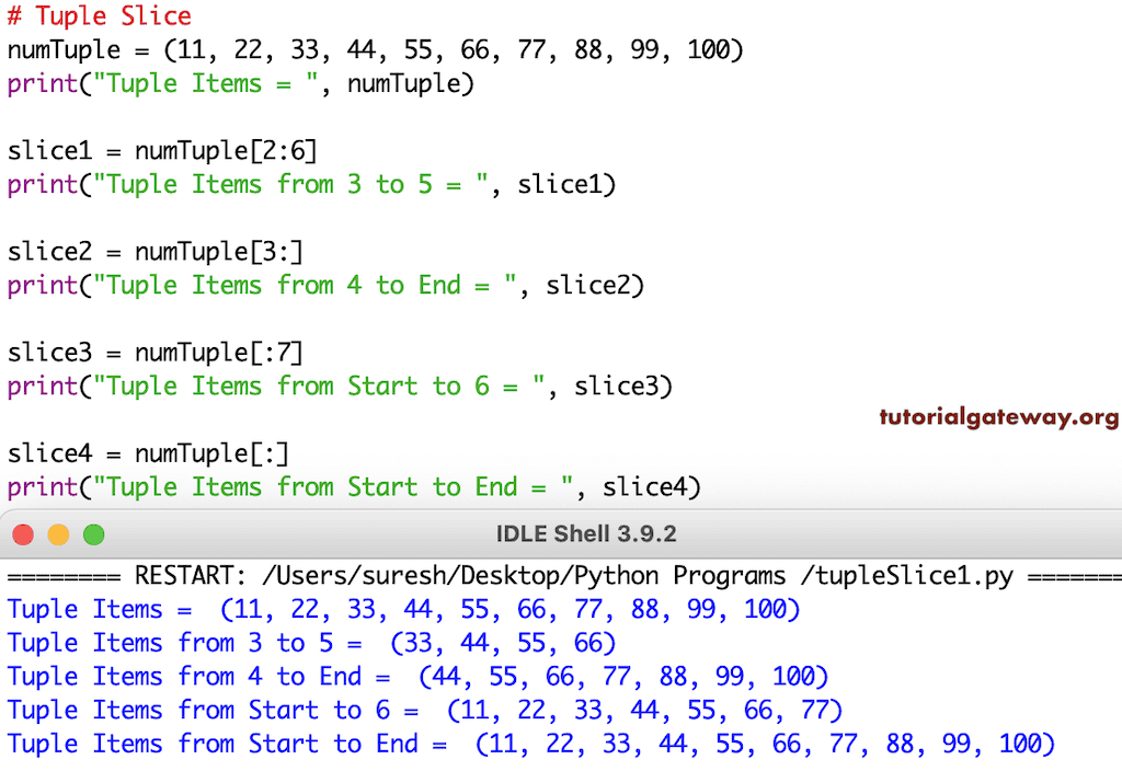 Program to Slice a Tuple