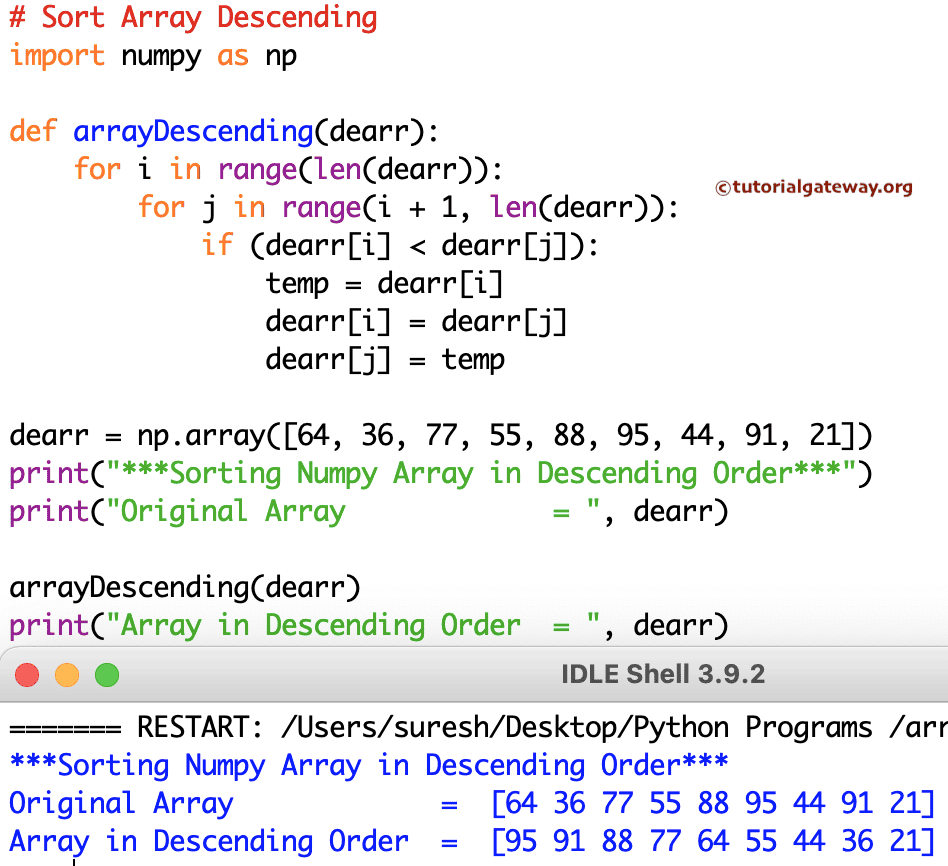 Program to Sort Array in Descending Order