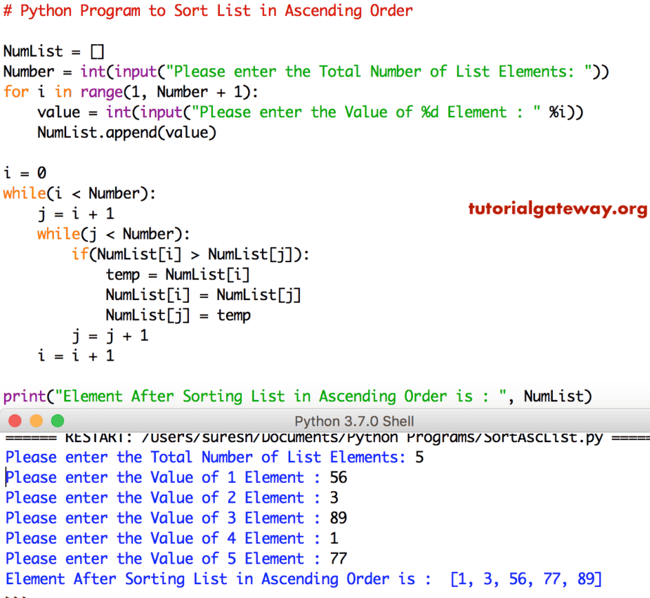 Python Program to Sort List in Ascending Order