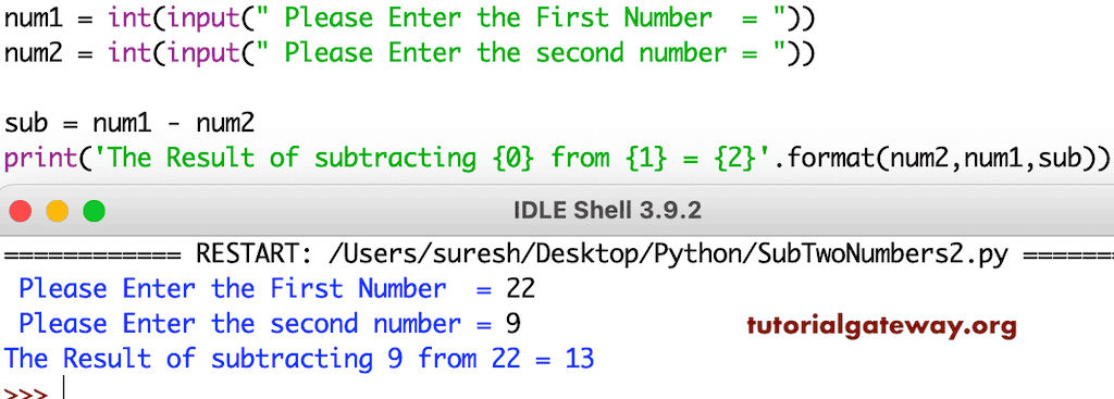 Python Program to Subtract Two Numbers
