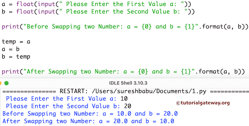 Program to Swap Two Numbers using temp variable