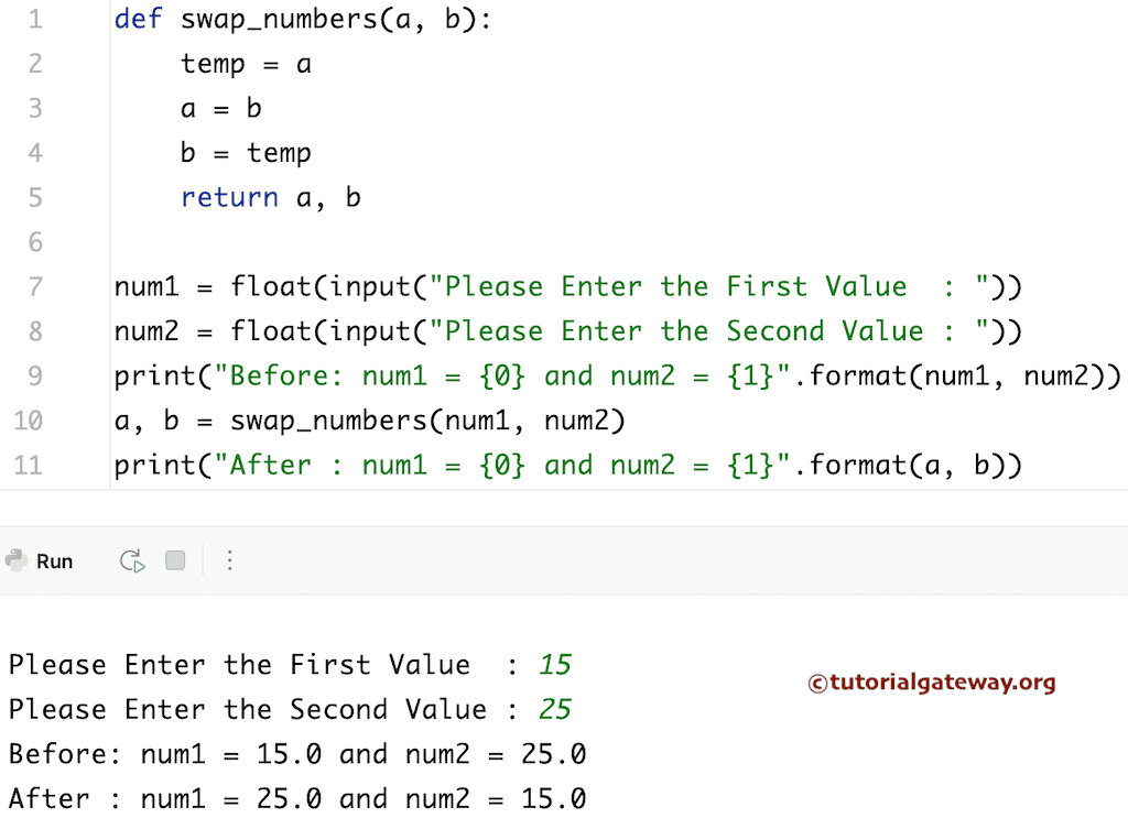 Swap Two Numbers using Functions