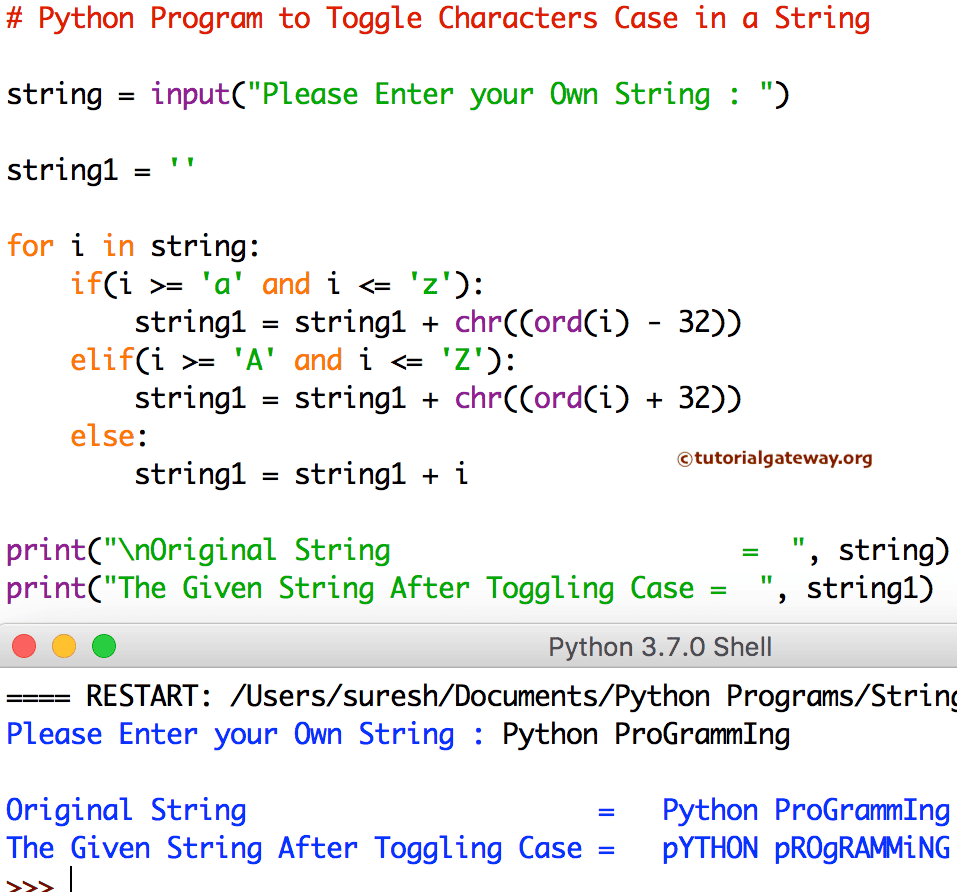 Python Program to Toggle Characters Case in a String