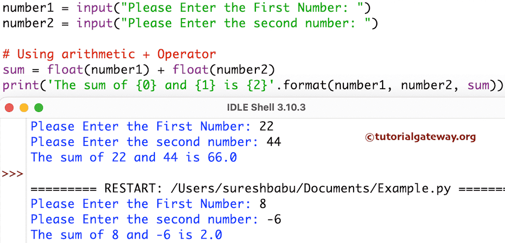 Python Program to add Two numbers using user input