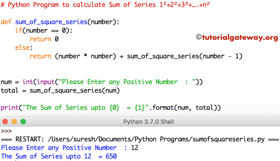 Python Program to calculate Sum of Series 1²+2²+3²+….+n²