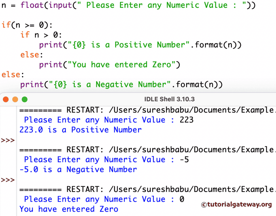 Check Number is Positive or Negative using Nested IF Statement