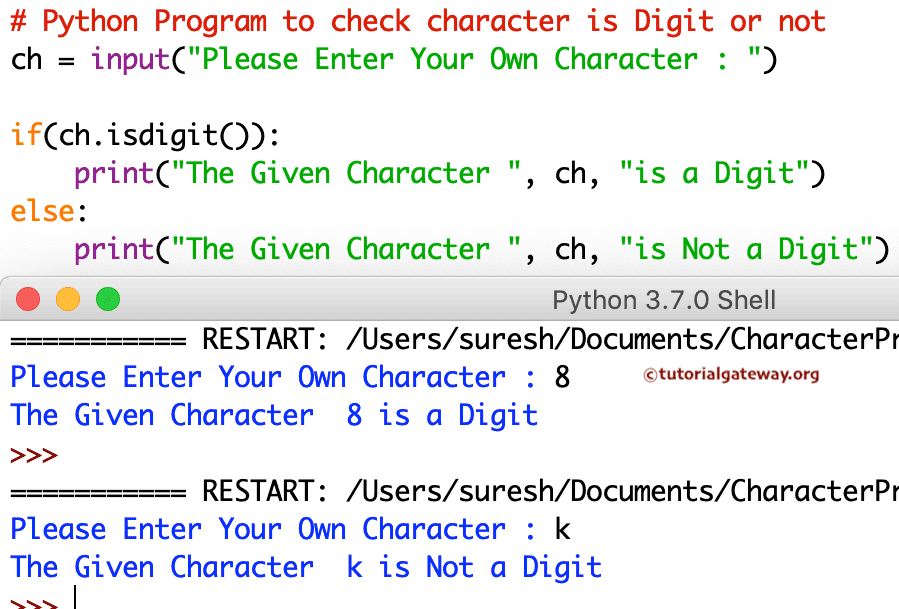 Python Program to check character is Digit or not 3