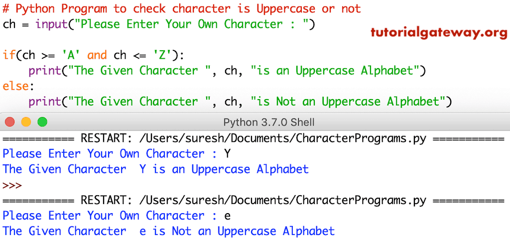 Python Program to check character is Uppercase or not 2