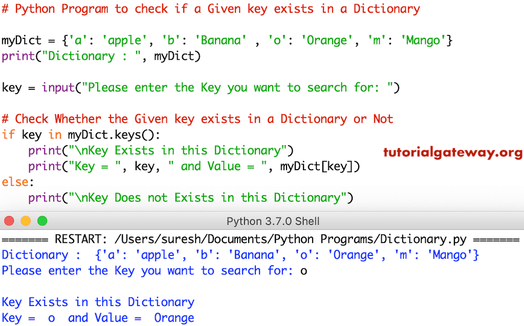 Program to check if a Given key exists in a Dictionary 1