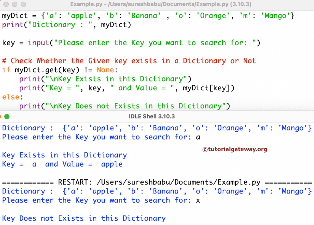 check if a given key exists in a Dictionary using get function
