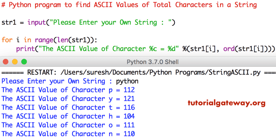 Python program to find ASCII Value of Total Characters in a String