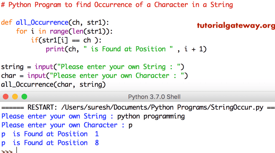 Python Program to find All Occurrence of a Character in a String