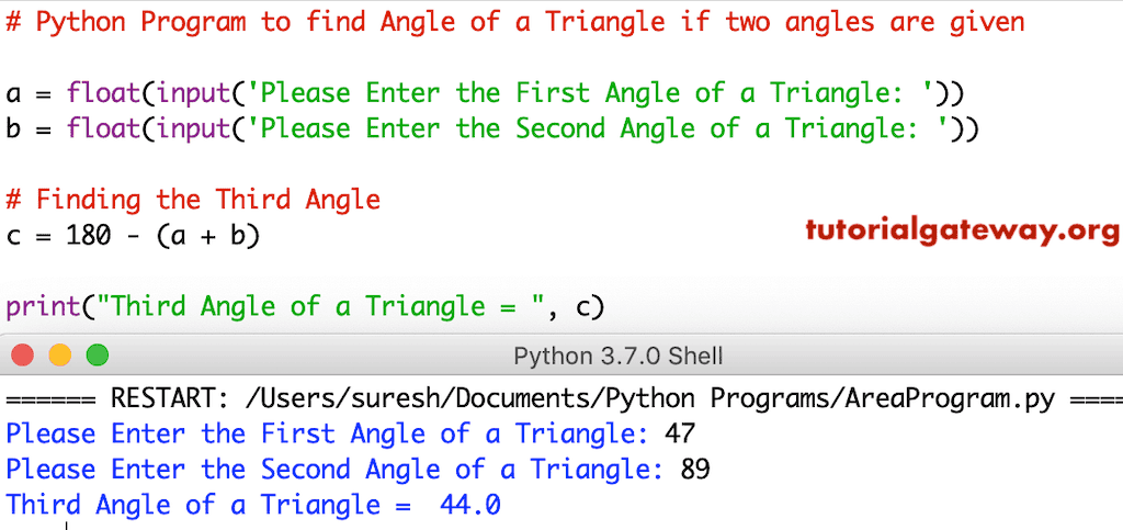 Python Program to find Angle of a Triangle if two angles are given