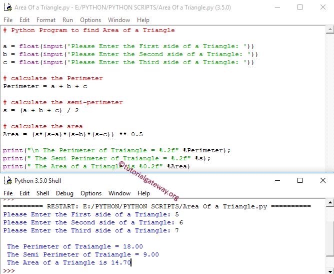 Python Program to find Area and Perimeter of a Triangle
