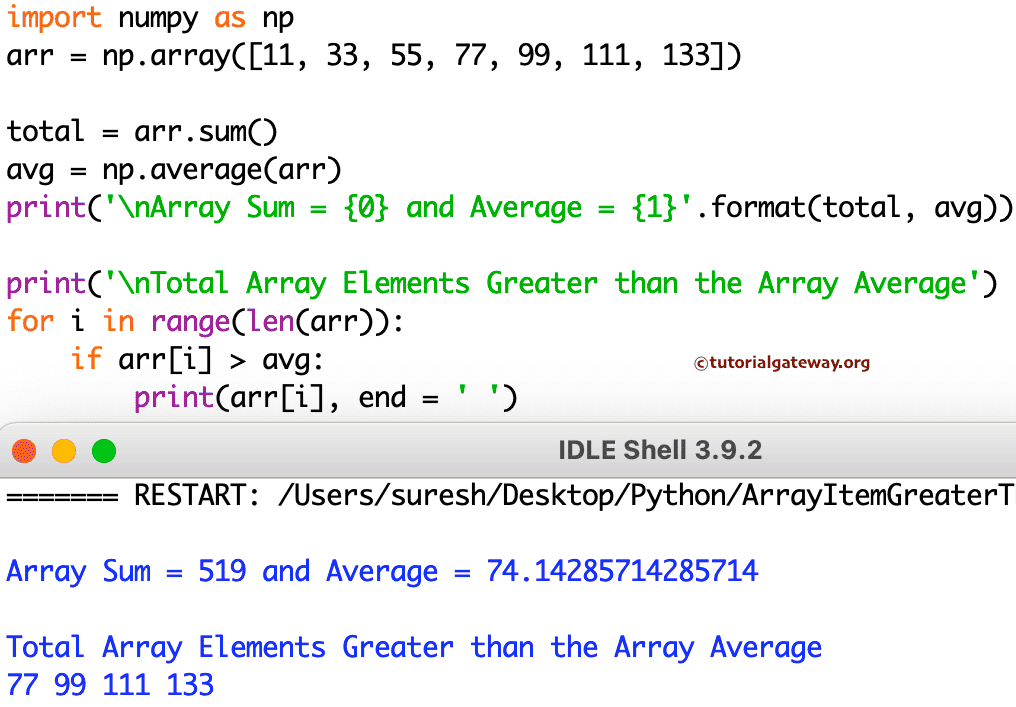 Python Program to Find Array Elements Greater Than Average