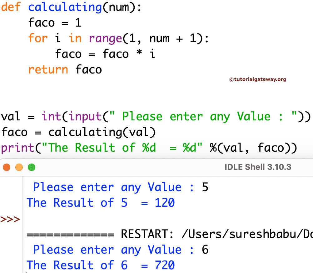 Program to find Factorial of a Number using Functions