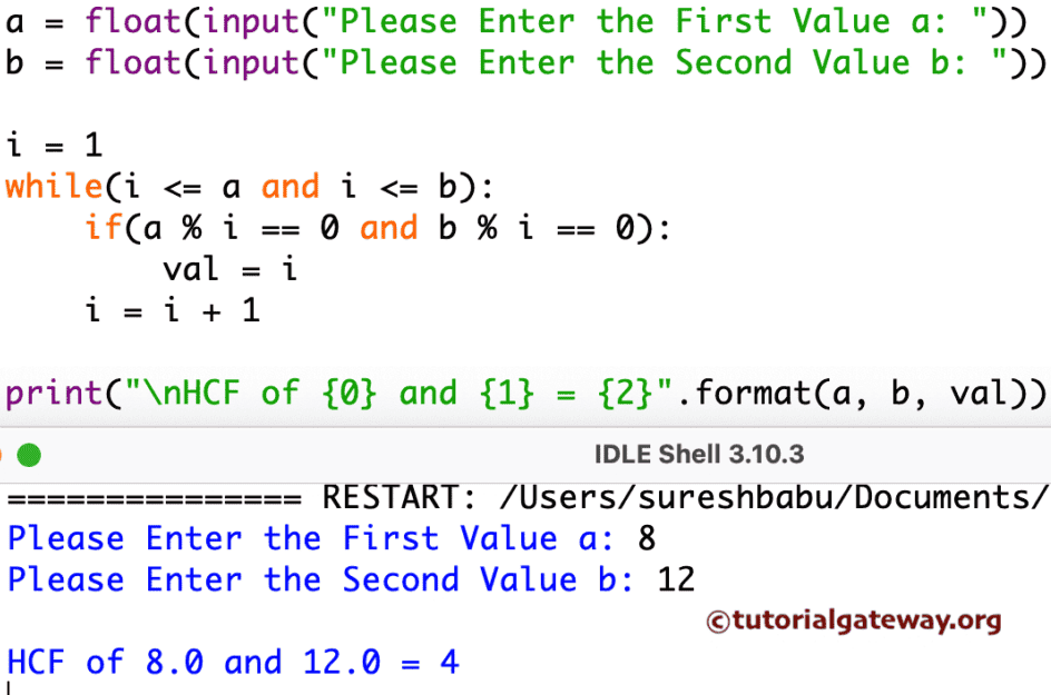 Python Program to find GCD of Two Numbers using while loop