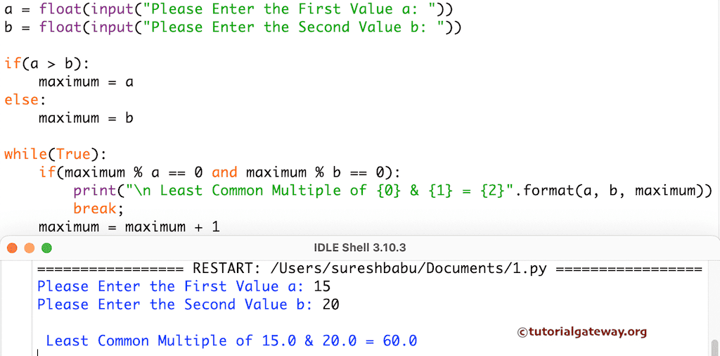 Program to find LCM of Two Numbers using while loop