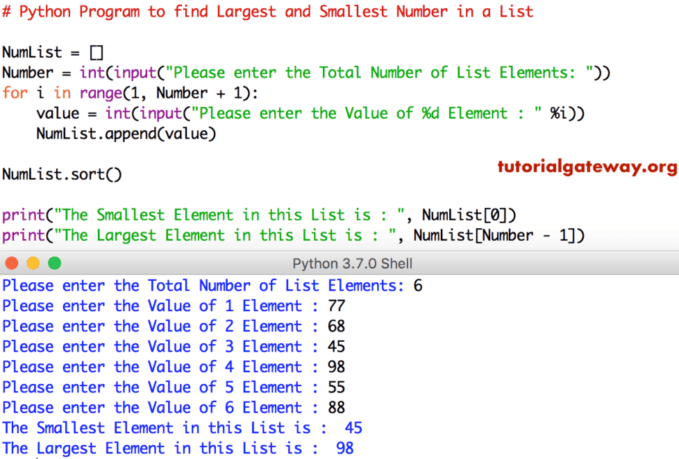 Python Program to find Largest and Smallest Number in a List 2